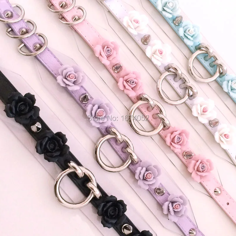 Kawaii Harajuku Handmade Punk Goth Big Rose Flower Spiked Collar O Round Transparent Clear PVC Vinyl Leather Choker Necklace