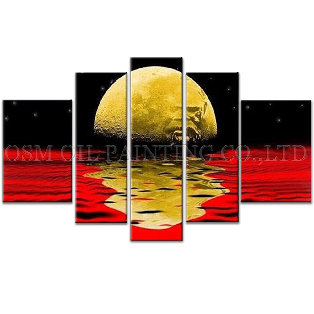 Top Artist Handmade High Quality Dark Color Abstract Landscape Moonlight Oil Painting Abstract Moon in the Water Oil Painting