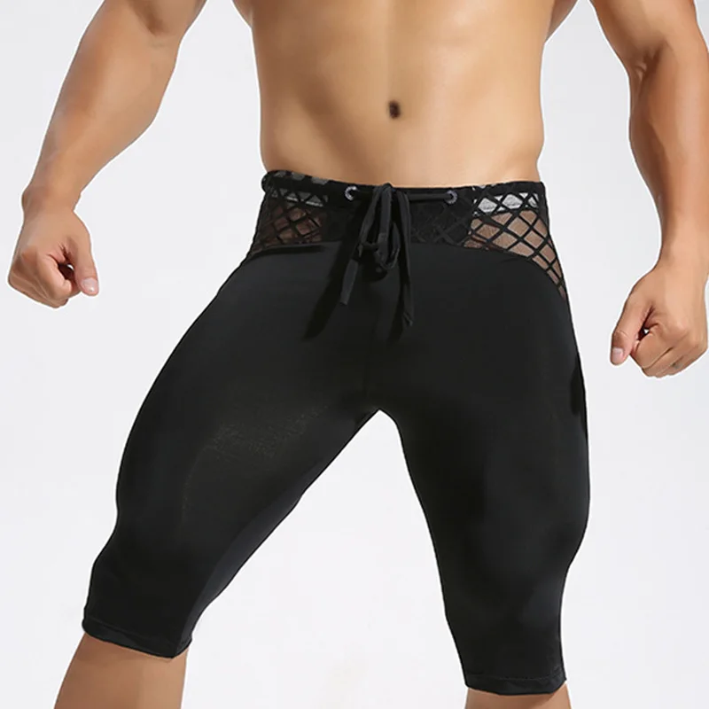 Men Compression Tights Grid Stitching Quick-drying Running Basketball Sports Leggings Gym Male Fitness Training Workout Shorts