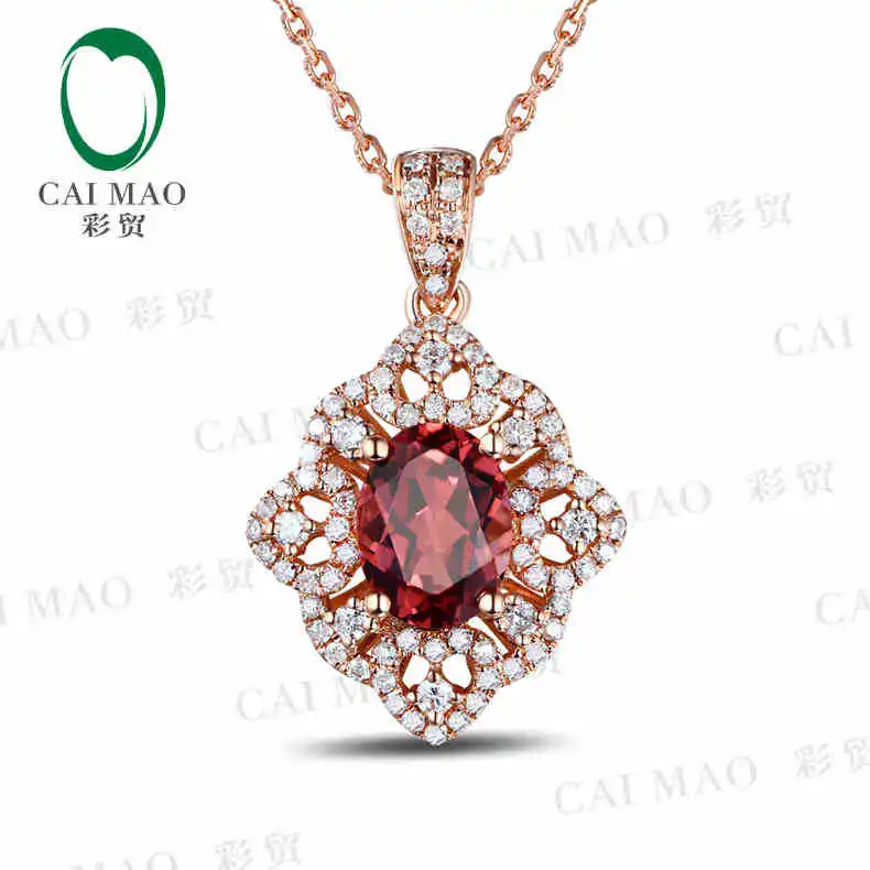 CaiMao 18KT/750 Rose Gold 1.36 ct Natural IF  Tourmaline & 0.41 ct Round Cut Diamond Engagement Gemstone Pendant Jewelry