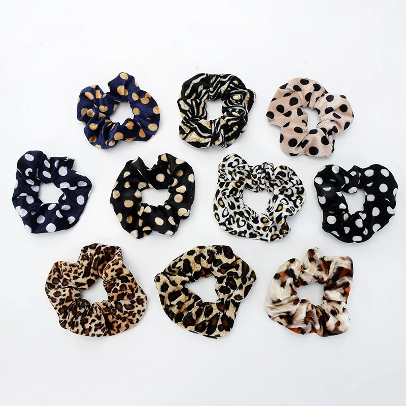 Leopard Dot Velvet Scrunchies Women Elastic Hair Rubber Bands Accessories For Girls Lady Tie Hair Rope Ponytail Holder Headdress