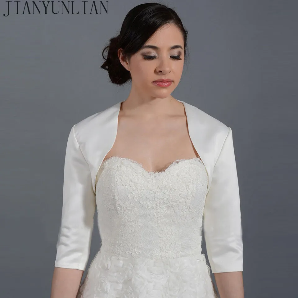 Dostosowana nowa satynowa modna kurtka ślubna z półrękawem Wykonane na zamówienie akcesoria ślubne Bolero Cape Mariage Okłady ślubne
