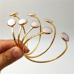 WT-B272  New Design Natural Double Pearl Bangle Can Be Adjustable With 24k Gold Plated for Women Jewelry Decoration