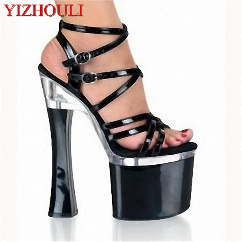 

18cm ultra high heels open toe sandals 7 inch sexy gladiator platform thick heel shoe spool heels Exotic Dancer shoes