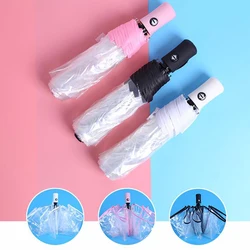 Transparent Windproof Umbrella for Women, Fully Automatic, Clear Folding Rain Umbrella, Female Foldable Parasol