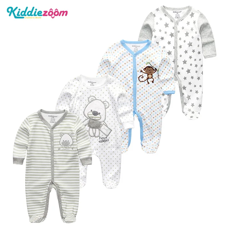 4Pcs/lots Full Sheeve Baby Girls Clothes Unisex Newborn Cotton Baby Rompers Roupas de bebe Baby Boys Clothes Cartoon Button