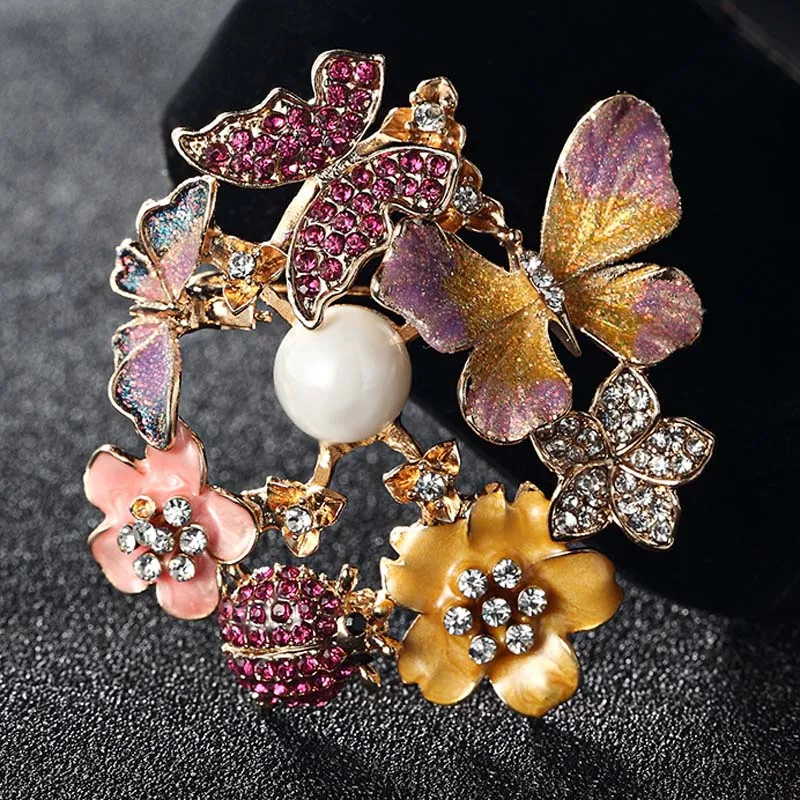 

12pcs/lot Wholesale Price Women Colorful Butterfly Brooch Accessories Fine Enamel Flower Brooches bouquet Women's Bridal Broches