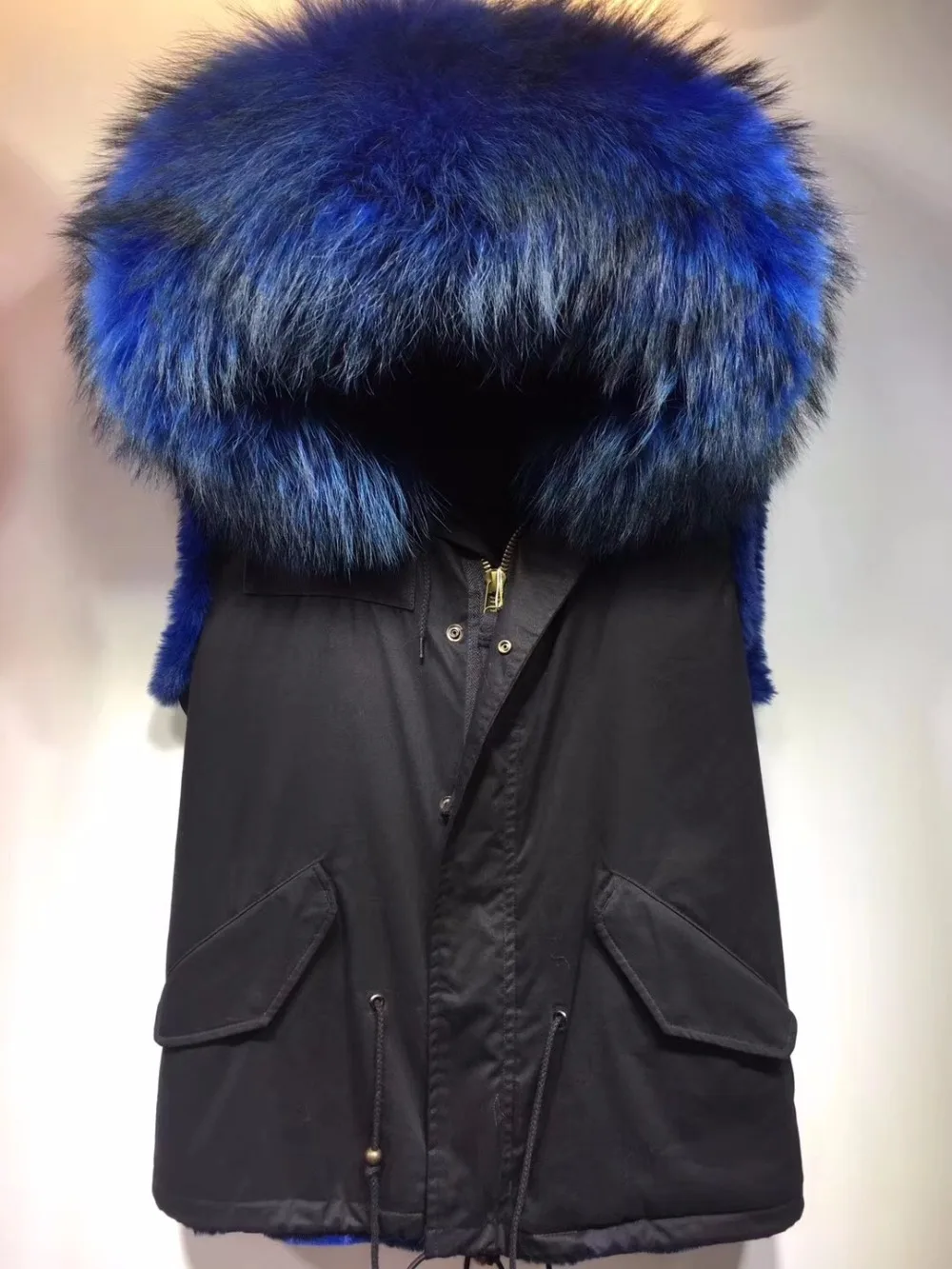 Il più nuovo gilet di pelliccia sintetica blu da uomo inverno spesso caldo usura collo di pelliccia di procione gilet Triming