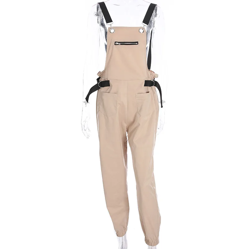 2019 Sexy Solid Playsuit Metal Belted Cargo Pant Strap Rompers Summer Backless Women Casual Jumpsuit Female Overalls Plus Size