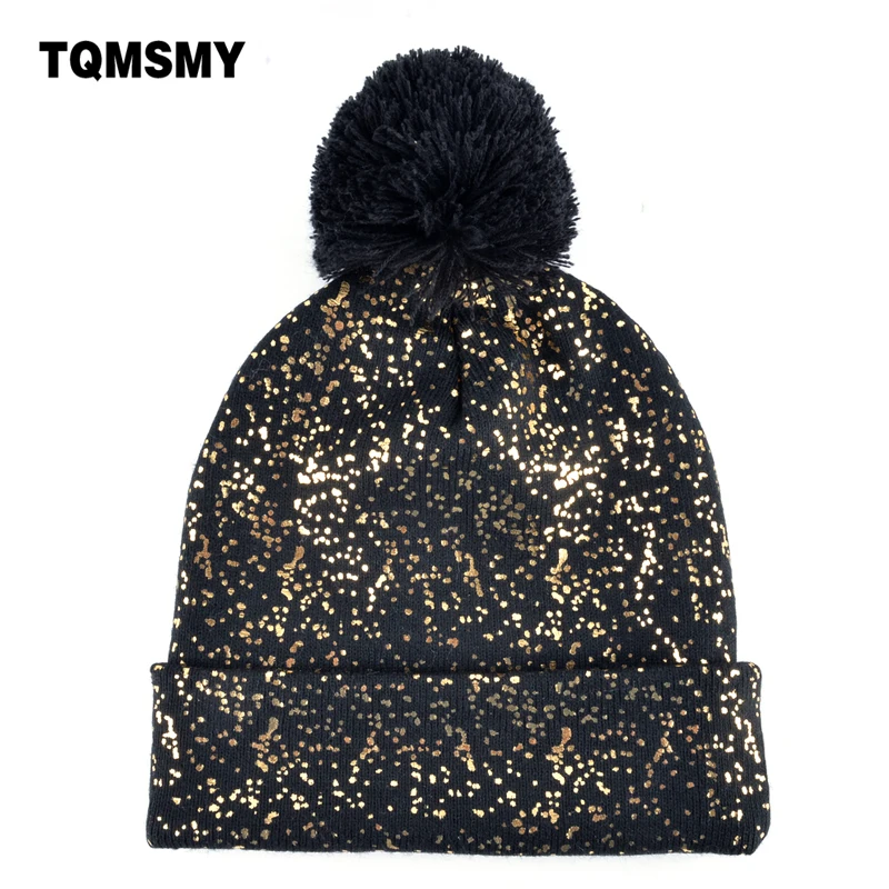 Fashion Knitted Wool Hats for Women Beanies girls winter sequins cap flashing Skullies woman's Beanie Gorros Ladies Bonnet