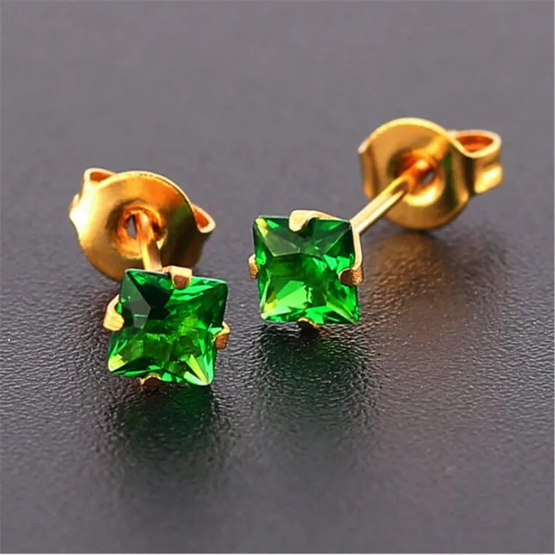 Earrings With 4mm AAA Colorful Square Zircons 316l Stainless Steel Earring IP Plating No Fade Allergy Free
