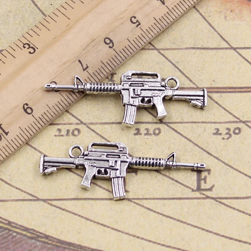 10pcs Charms Machine Gun Assault Rifle 45x16mm Tibetan Bronze Silver Color Pendants Antique Jewelry Making DIY Craft