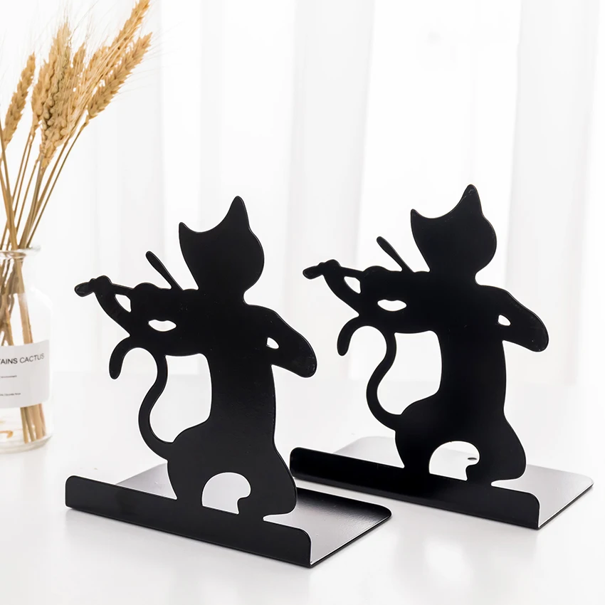 1 Pair Creative Metal Cat Bookends Book Holder Black Decorative Desk Art Book Stand Support Home Office Book Stopper Organizers