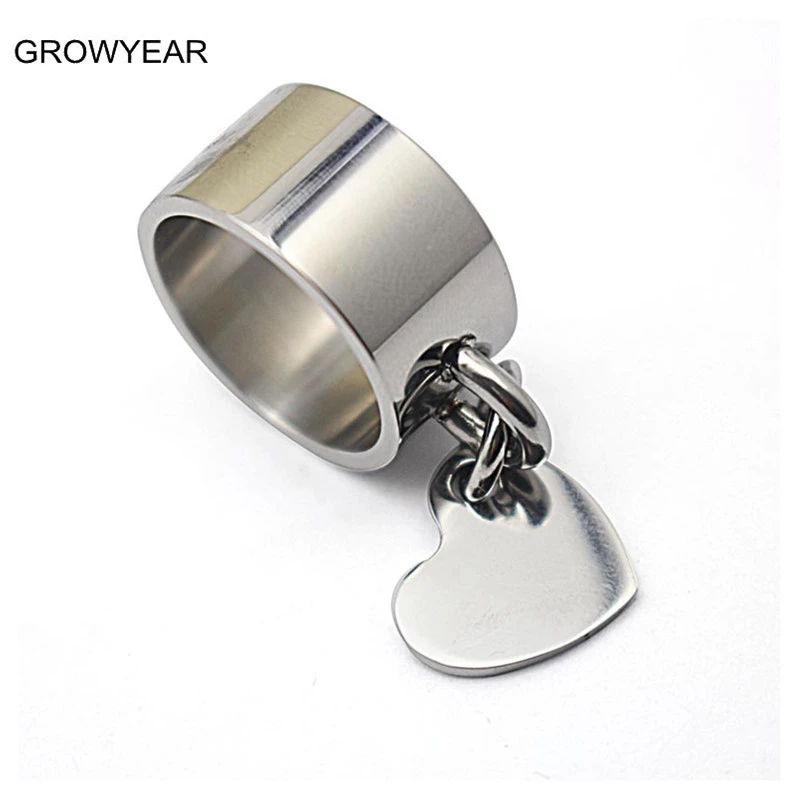 Stainless Steel Women Jewelry 10mm Trendy Cocktail Party Finger Ring Fashion Silver Color Heart Pendant Rings Size 6 9 8 7 10 11