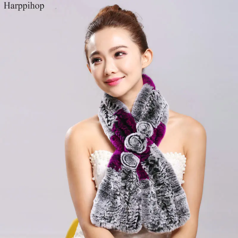 

S1281 2017 New Arrival Luxury Real Rex Rabbit Fur Scarf 3 Flower Winter Warm Styles Women Natural Fur Scarf Free shipping