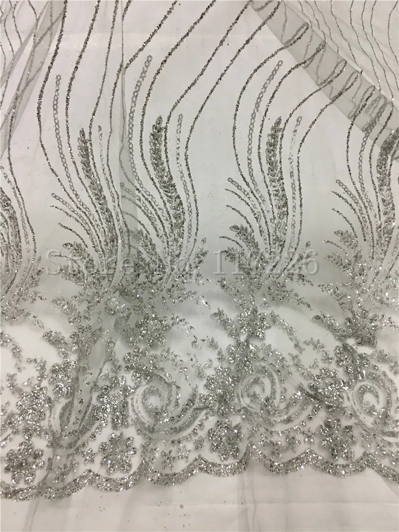 

JRB-81911 modern design glued glitter african Tulle lace for nice dress french net lace fabric in silver color