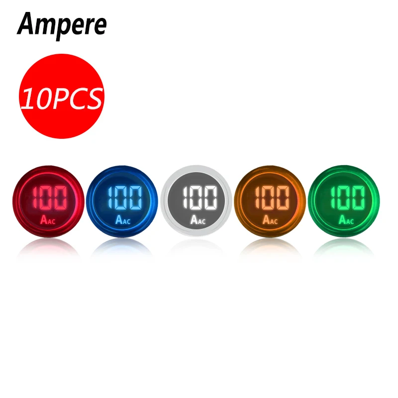 

10PCS/Lot 22mm Digital Display Ampere Current Meter Indicator Signal Light Ammeter Measuring 220V AC 0-100A Ampermeter