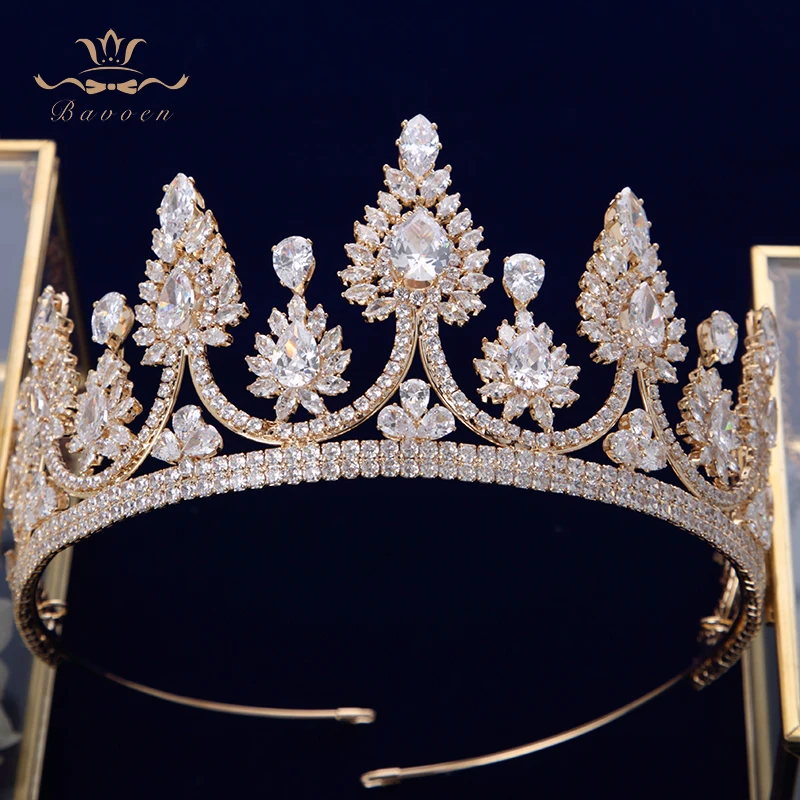 European Crown Gorgeous Flower Zircon Queen Crown Jewelry Royal Princess Tiaras and Bride Wedding Headband