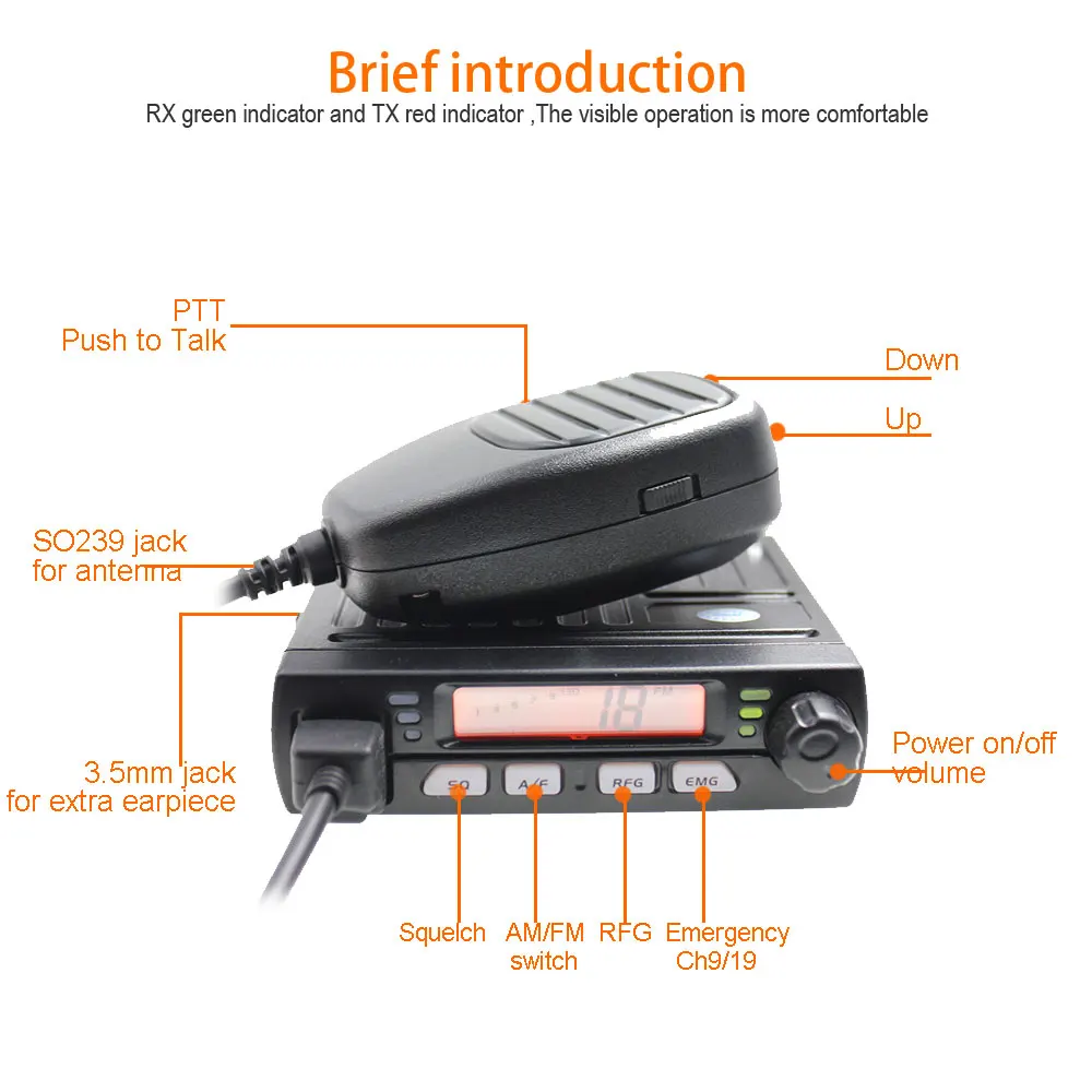 Mini Mobile Radio CB-40M 25.615-30.105 for Car Emergency Channel Smart Transceiver Amateur Compact AM Radio AR-925 8W 40CH 9/19