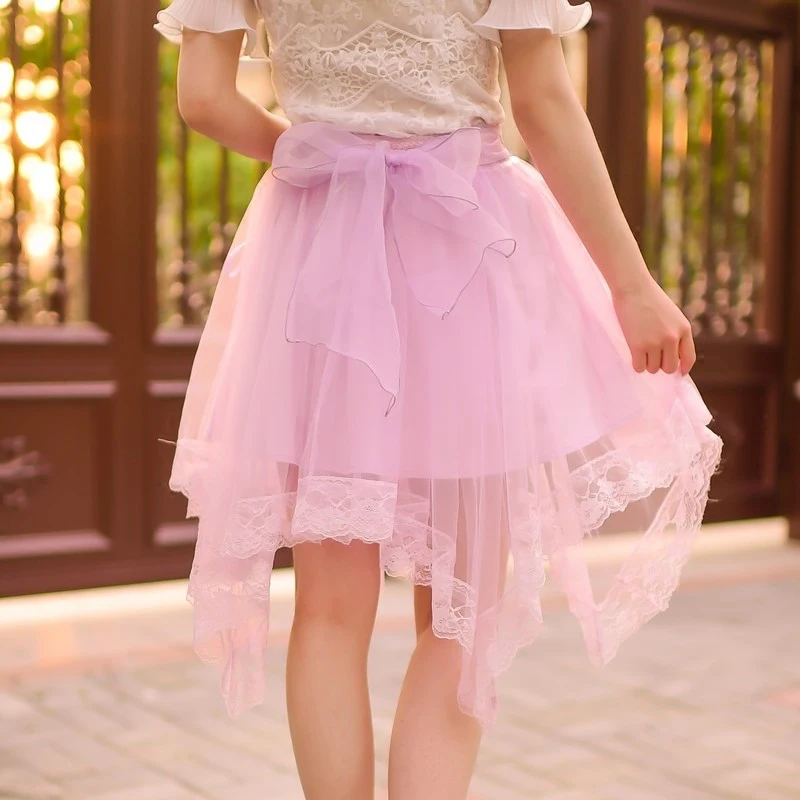 

Princess sweet lolita skirts Candy rain in the summer of 2016 new women's waist lace irregular long skirt C22AB6070