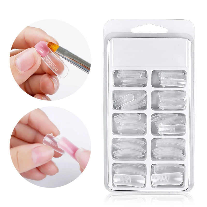 

100pcs Reusable Nail Art Poly Acrylic Gel Dual Forms Nails Quick Extension Builder UV Gel Fake Tips Manicure Mold False Nails