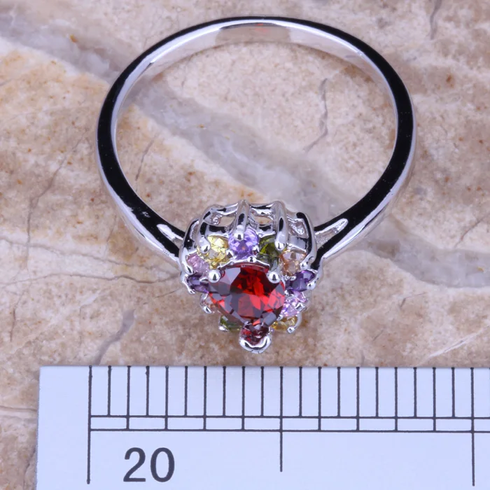 Sparkling Multicolor Silver Plated Ring Size 5 / 6 / 7 / 8 / 9 D932