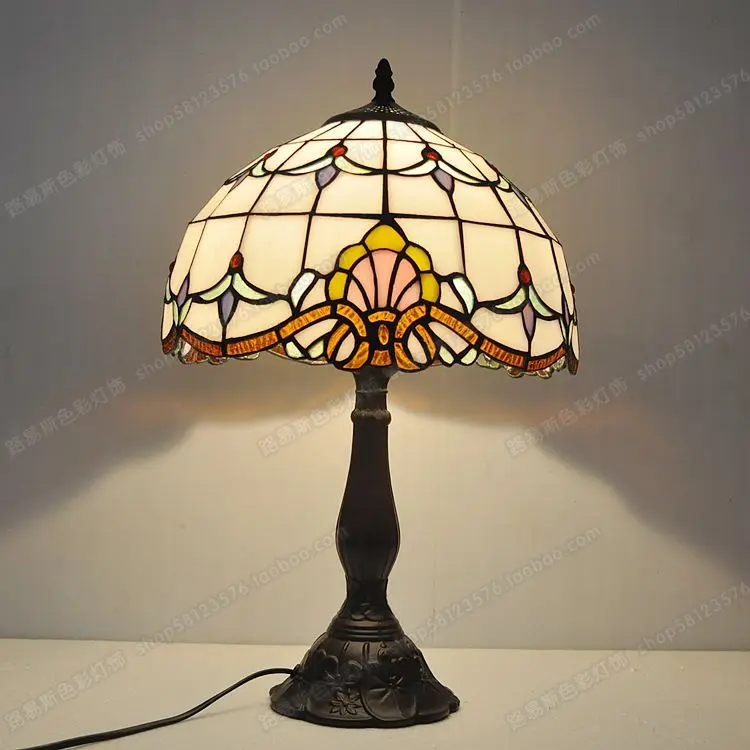 12 Inch Tiffany Lamp Bedroom Bedside Baroque Welding Glass With Simple Korean-style Fashion Ornaments Study BarMetal Base E27