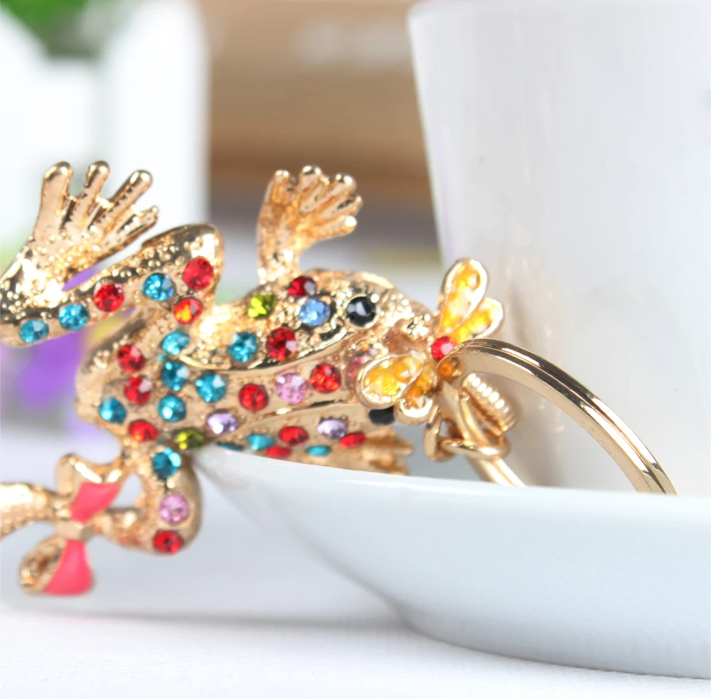 Frog Dragonfly Butterfly Lovely Cute Crystal Charm Purse Handbag Car Key Keyring Keychain Party Wedding Birthday Gift