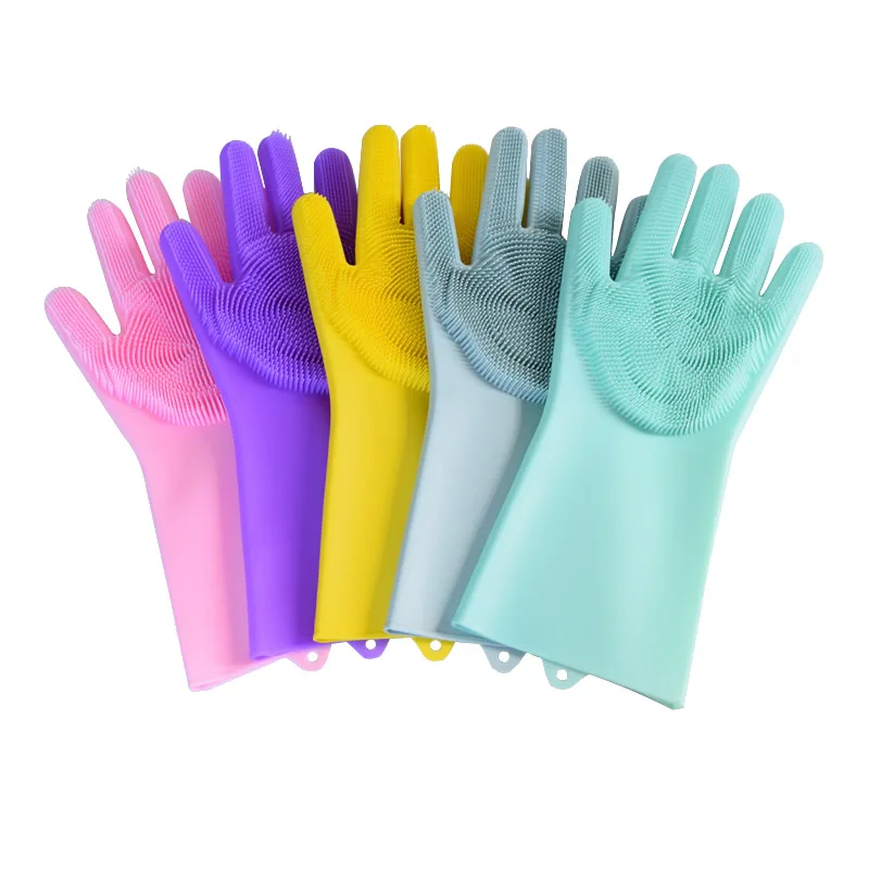 1-Pair Multi-Function Silicone Scrubber Rubber Kitchen Cleaning Gloves For Dish Washing House Cleaning Pet Grooming Car Washing