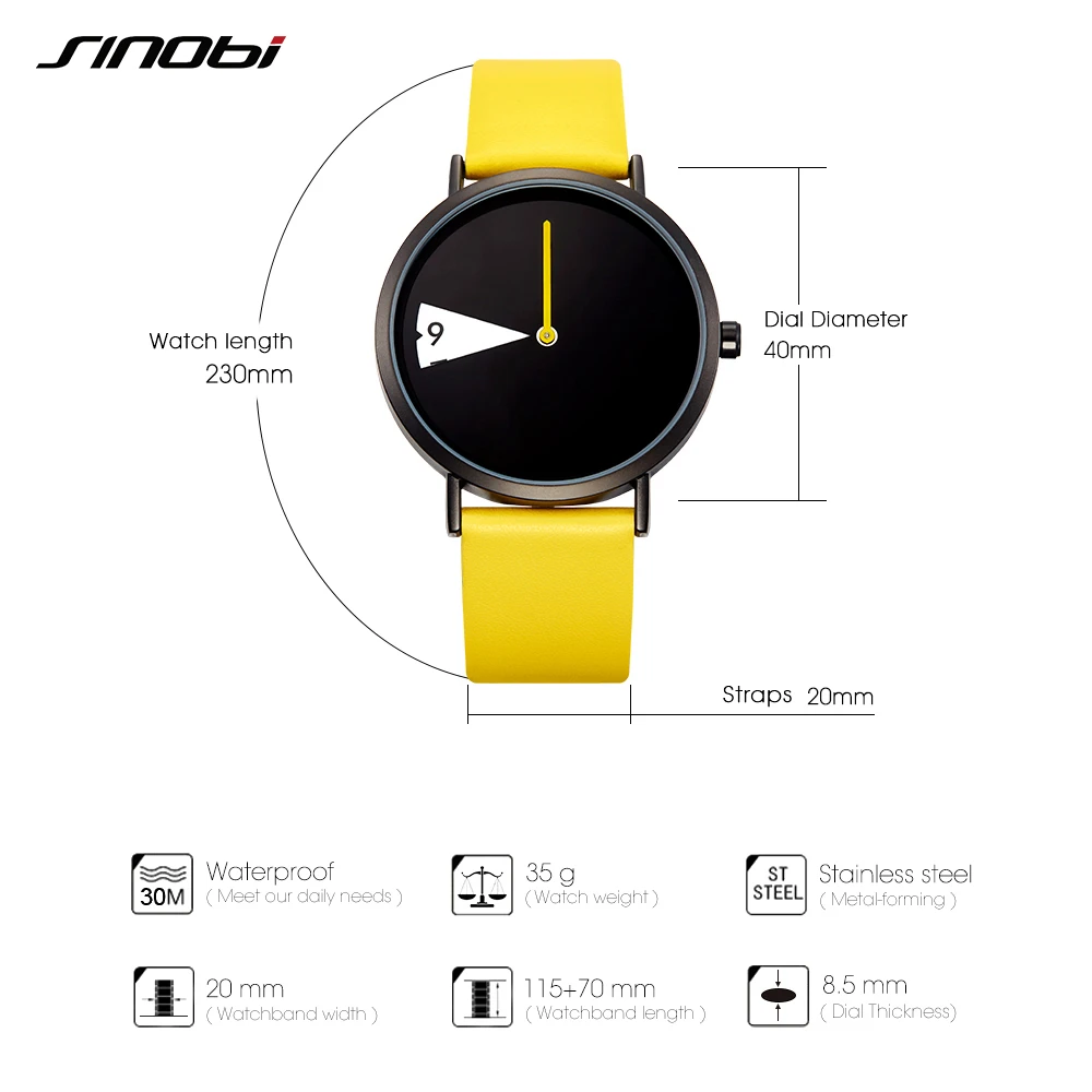 Sinobi Hot Women Watch Creative Wristwatch Ladies Watch Rotate Yellow Leather Band Wristwatches Clock Montres Femme Reloj Mujer