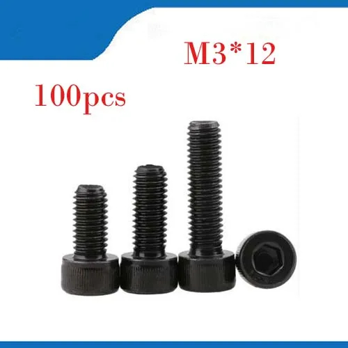 

100pcs/Lot Metric Thread DIN912 M3x12 mm M3*12 mm Black Grade 12.9 Alloy Steel Hex Socket Head Cap Screw Bolts