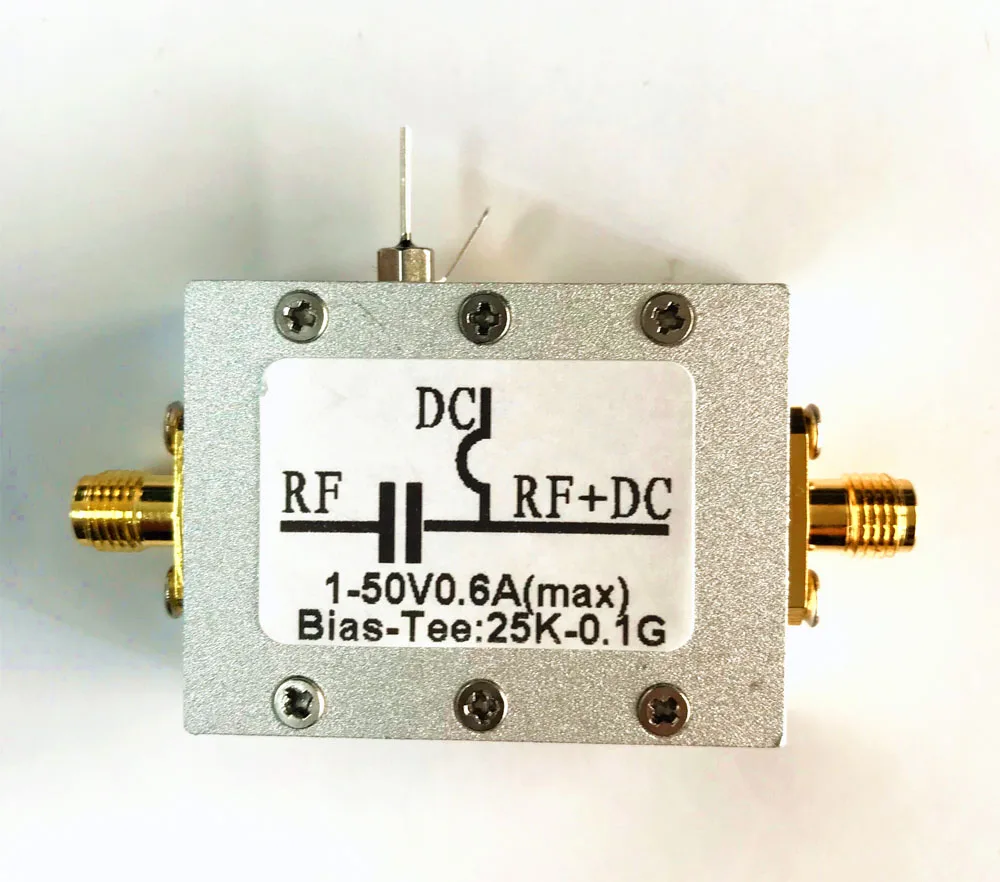 Bias Tee-amplificador BiasTee de bajo ruido, 25K-100 MHz RF, bloqueador DC, alimentación Coaxial 1-50V + funda para VHF, HF, AM, radio HAM, RTL, SDR