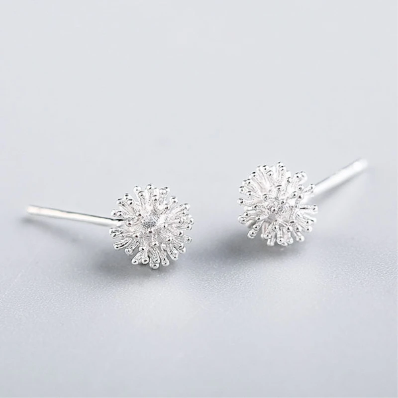 Sweet Dandelion Fresh Cute Literary Silver Color Trendy Female Stud Earrings For Women Girl Luxury Jewelry Party Gift