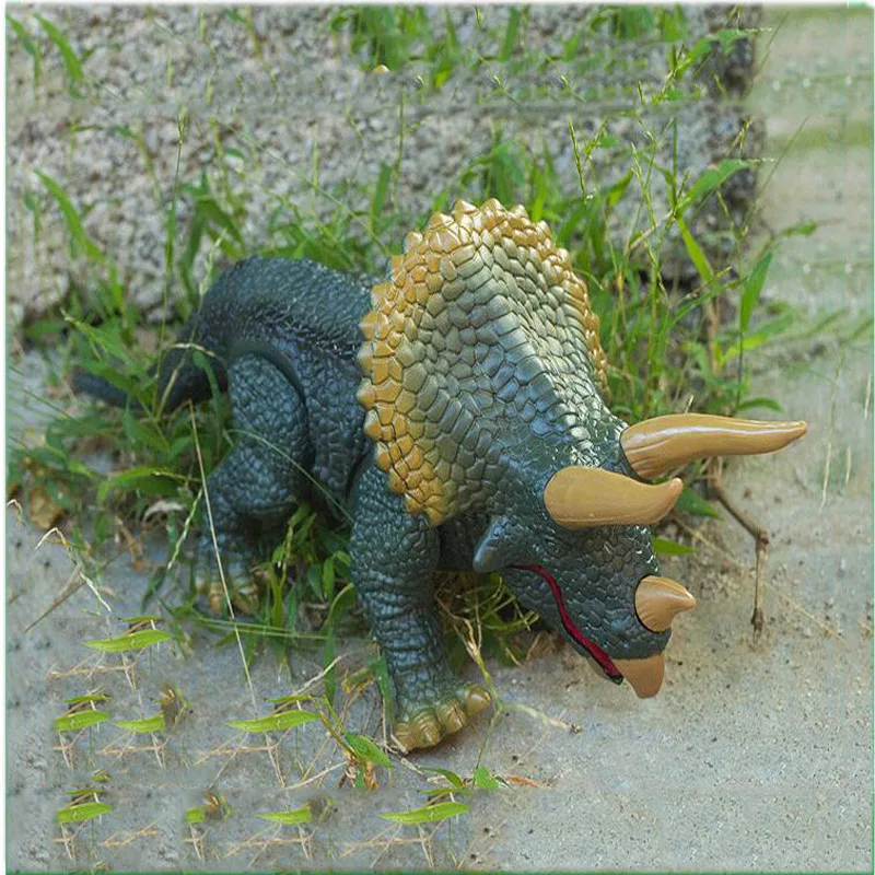 Crianças simulação brinquedos animais novo design andando controle remoto dinossauro triceratops brinquedo presente modelo luz som figura de ação