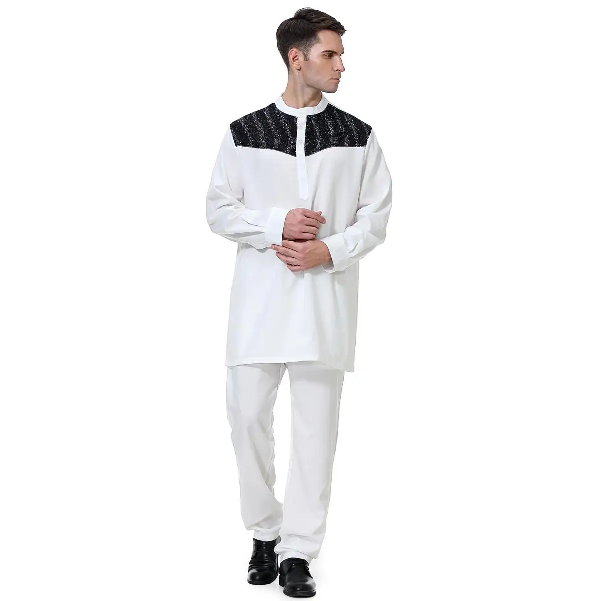 

Islam Clothing Men Long Sleeve Tops Pant Set Saudi Arabic Outfit Muslim Eid Ramadan Thobe Jubba Thoub Abaya Kaftan Abayas Caftan