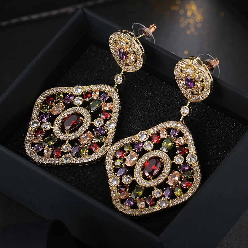 EMMAYA New Christmas Gifts Big Dangle Brincos Luxury Full Shiny CZ Crystal Drop Earrings for Women Wedding Jewelry