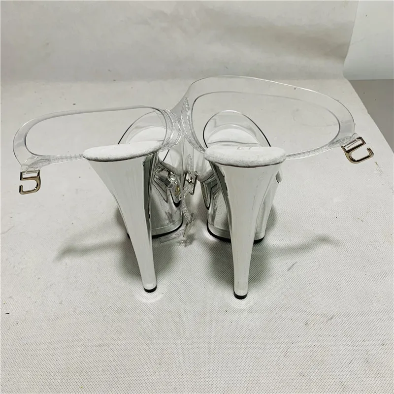 17 cm electroplated hollow waterproof platform with high-heeled buckle sandals, stage show dancing shoes