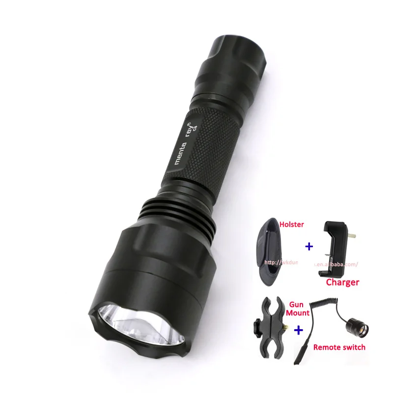 8x7135 10x7135 12x7135 C8 Flashlight Torch with XM-L2 U3 6500K LED Hunting Flashlight +Remote Switch/Gun Mount/Holster/Charger