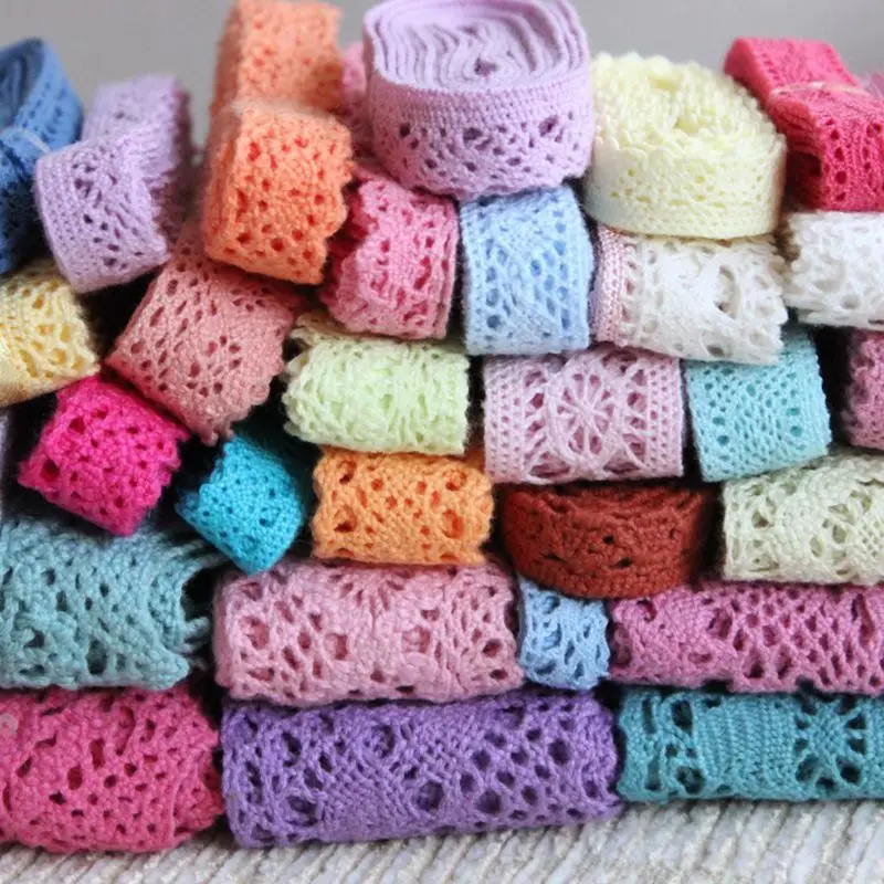 1-3.5cm 10yards/lot Mix Colorful Cotton Lace Trims Natural Cotton lace ribbon DIY COTTON FABRIC Sewing Wrapping Material