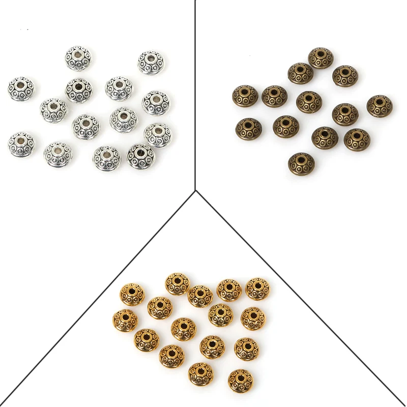 Hot Selling 50pcs 6mm Gold Bronze Tibetan Silver Metal Charms UFO Shape Loose Spacer Beads For Bracelet Jewelry Findings Making