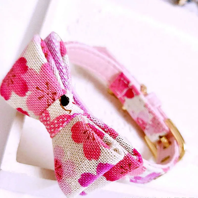 

100pcs Pet Cats Dogs Collar Japanese Style Adjustable Cherry Blossom Printed Bow Tie Necktie Kitten Cat Accessories ZA5415