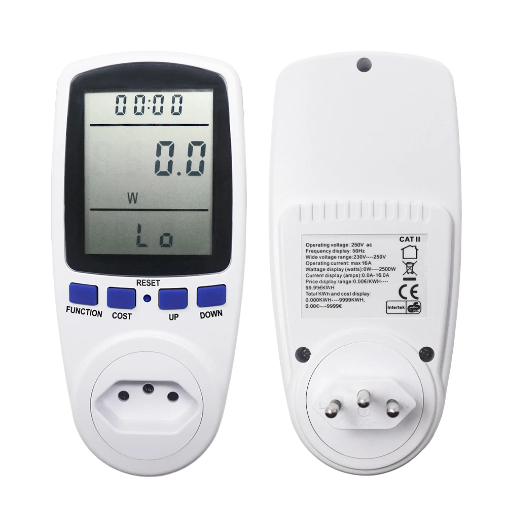 Digital Energy Watt Meter Power Detector Voltmeter EU BR Socket LCD AC 110V/230V 50Hz 16A Selection W KWh Electronic