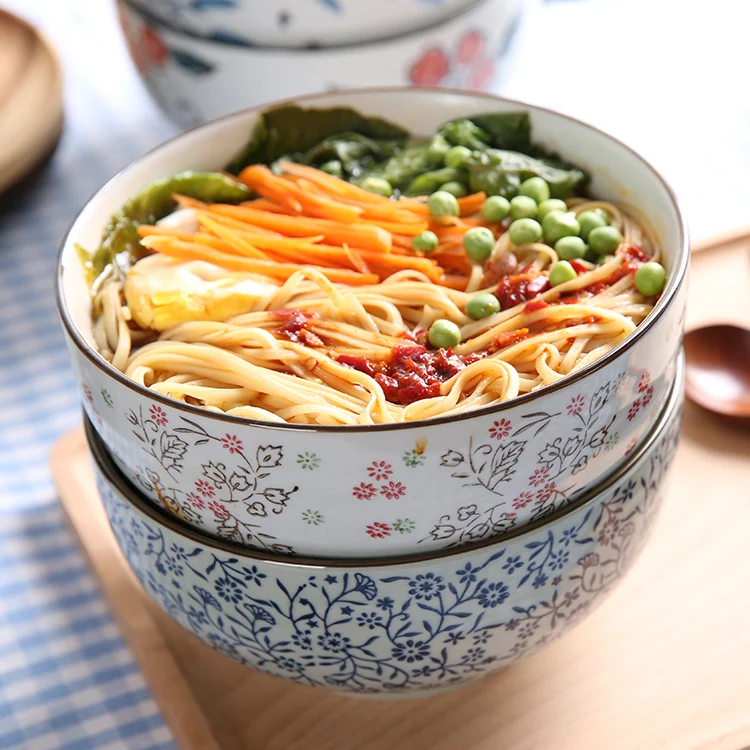 brand high quality ceramic bowls creative tableware handpainted porcelain japan style big noodle soup salad bowl food container