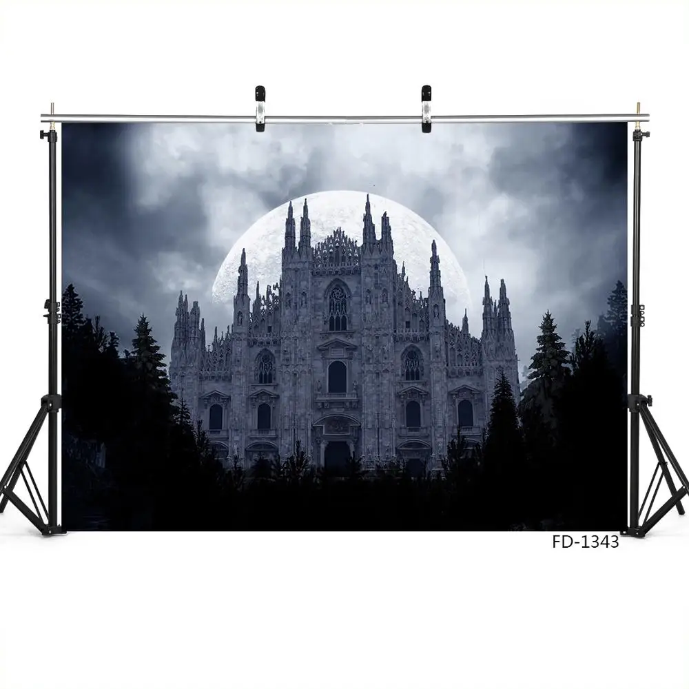 Halloween Church Moonlight Pine Tree Photographic Backgrounds Vinyl Backdrops Photo Studio for All Saints' Day Photobooth