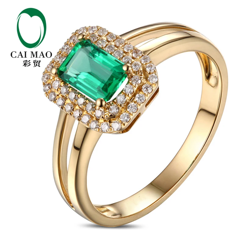 

0.6ct Natural Green Emerald Double Halo Diamond Engagement Ring In 14k Yellow Gold