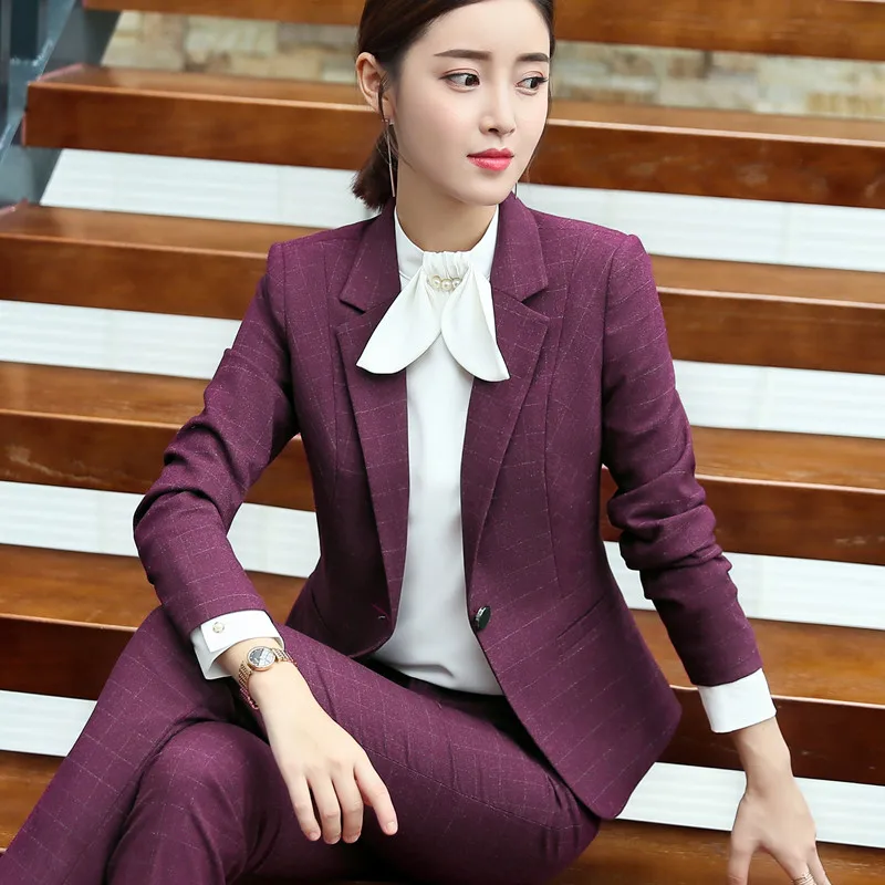 Naviu New Fashion Paid Pants Suit Women Business Interview Long Sleeve Blazer and Trousers Office Ladies Uniform Work Wear