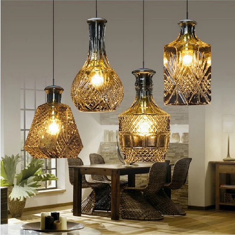 Modern Minimalist Vintage Wine Bottle Pendant Lights CafeRoom/Bar Lamp Single Glass Pendant Lamps Decoration Indoor Lighting E27