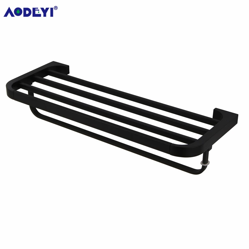 AODEYI Matte Black Bathroom Towel Rack Wall Mounted Bath Towel Holder with Folding Towel Bar