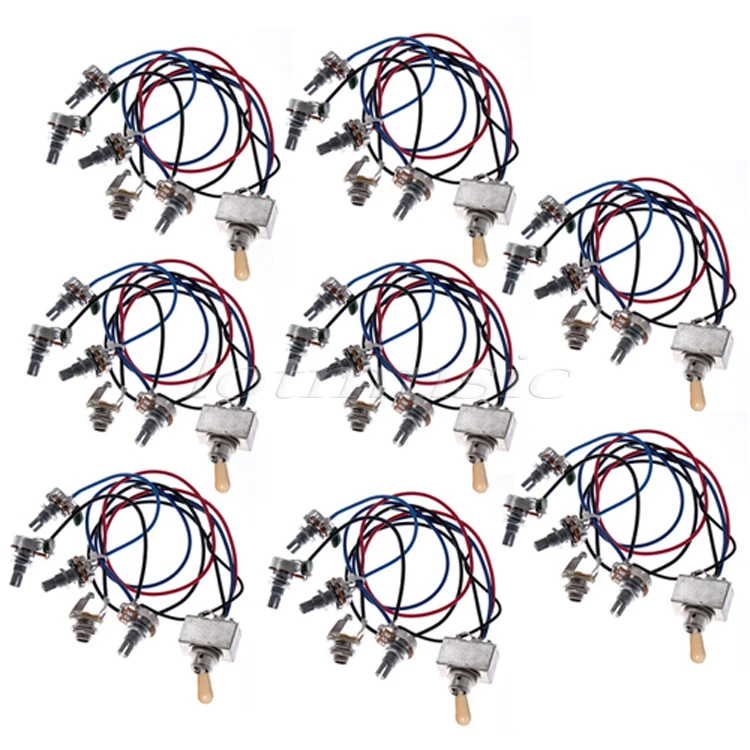 8Pcs Wiring Harness 2V2T 3 Way Box Toggle Switch Jack 4-500K Pot For Electric Guitar Replacement