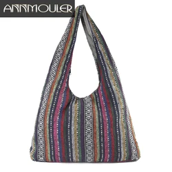 Annmouler Large Capacity Women Handbags Cotton Shoulder Bag Bohemian Style Hobo Bag Fabric Tribal Ladies Tote Bag for Laptop